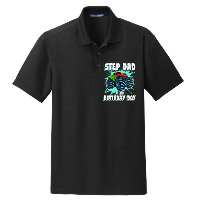 Step Dad Of The Birthday Boy Monster Truck Birthday Party Dry Zone Grid Polo