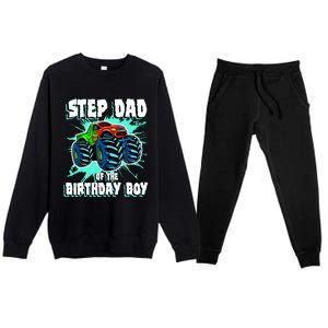 Step Dad Of The Birthday Boy Monster Truck Birthday Party Premium Crewneck Sweatsuit Set