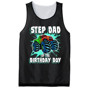 Step Dad Of The Birthday Boy Monster Truck Birthday Party Mesh Reversible Basketball Jersey Tank