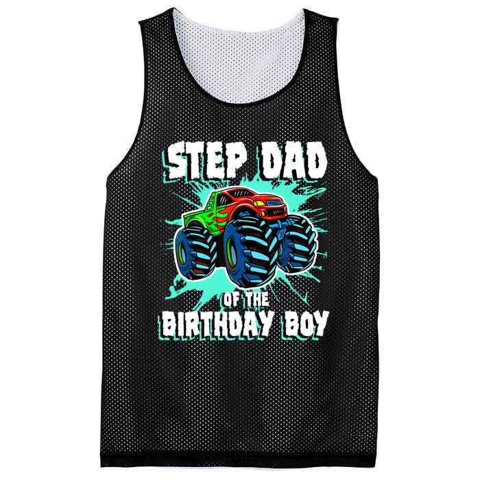 Step Dad Of The Birthday Boy Monster Truck Birthday Party Mesh Reversible Basketball Jersey Tank