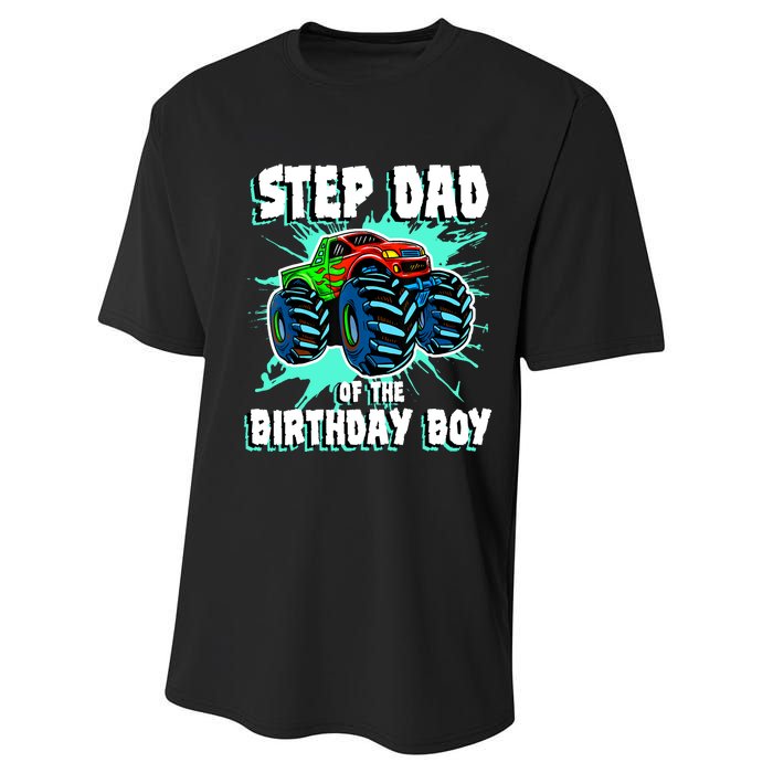 Step Dad Of The Birthday Boy Monster Truck Birthday Party Performance Sprint T-Shirt