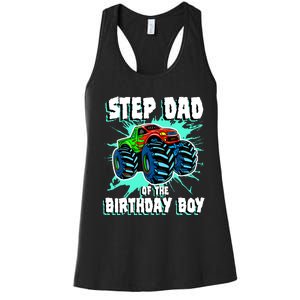 Step Dad Of The Birthday Boy Monster Truck Birthday Party Women's Racerback Tank