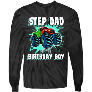 Step Dad Of The Birthday Boy Monster Truck Birthday Party Tie-Dye Long Sleeve Shirt