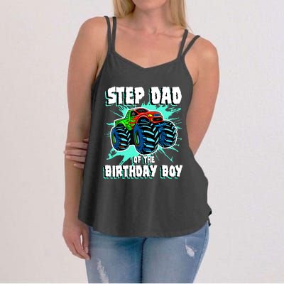 Step Dad Of The Birthday Boy Monster Truck Birthday Party Women's Strappy Tank