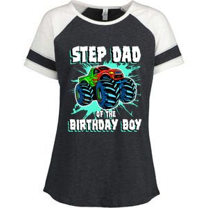 Step Dad Of The Birthday Boy Monster Truck Birthday Party Enza Ladies Jersey Colorblock Tee