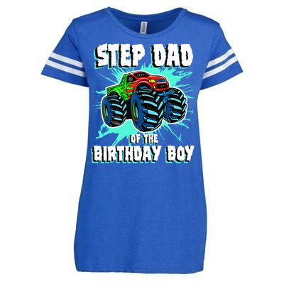 Step Dad Of The Birthday Boy Monster Truck Birthday Party Enza Ladies Jersey Football T-Shirt