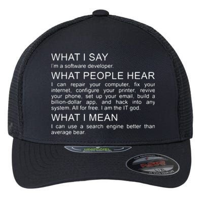 Software Developer Programmer Engineer Funny Saying Design Flexfit Unipanel Trucker Cap