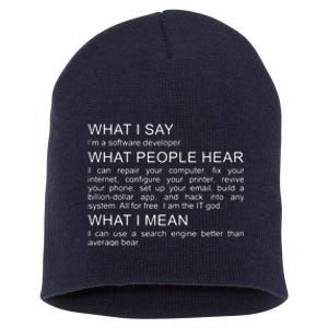 Software Developer Programmer Engineer Funny Saying Design Short Acrylic Beanie