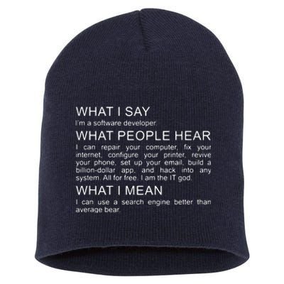 Software Developer Programmer Engineer Funny Saying Design Short Acrylic Beanie