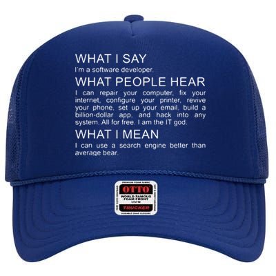 Software Developer Programmer Engineer Funny Saying Design High Crown Mesh Back Trucker Hat