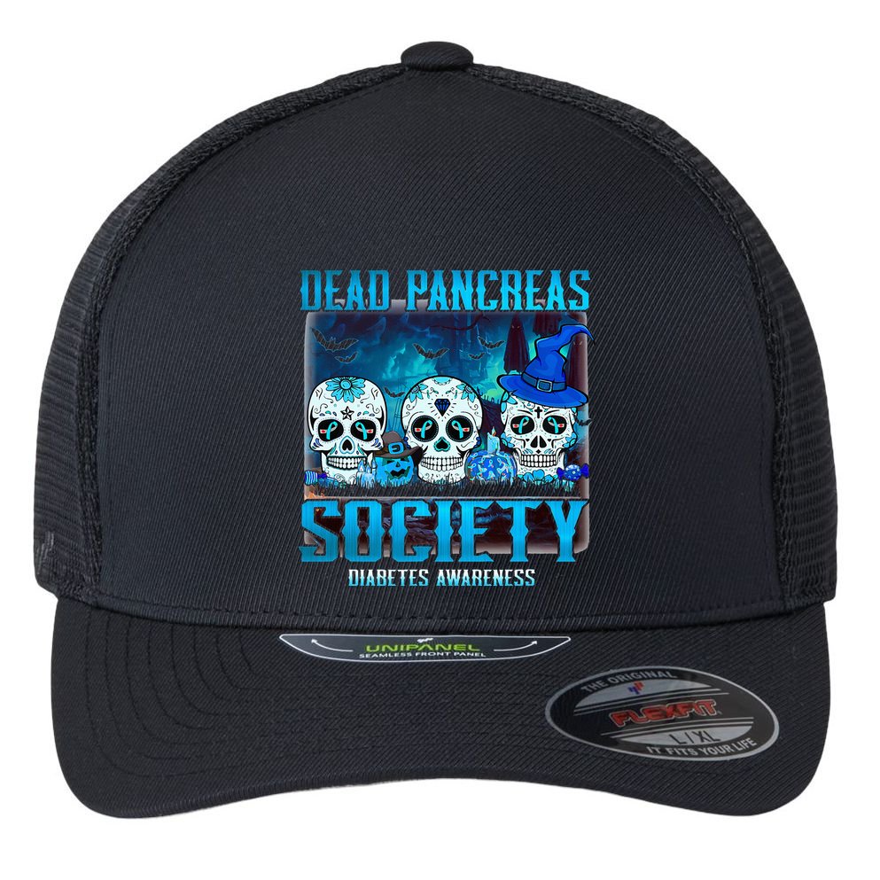 Skull Dead Pancreas Society Diabetes Awareness Halloween Flexfit Unipanel Trucker Cap