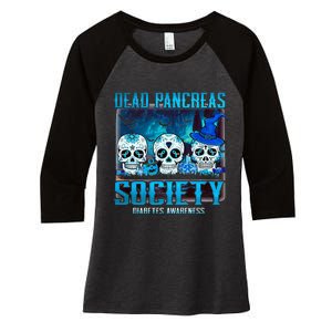 Skull Dead Pancreas Society Diabetes Awareness Halloween Women's Tri-Blend 3/4-Sleeve Raglan Shirt