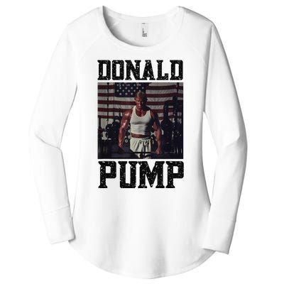 Swole Donald Pump Trump Big Muscles Usa Flag Muscular Trump Women's Perfect Tri Tunic Long Sleeve Shirt