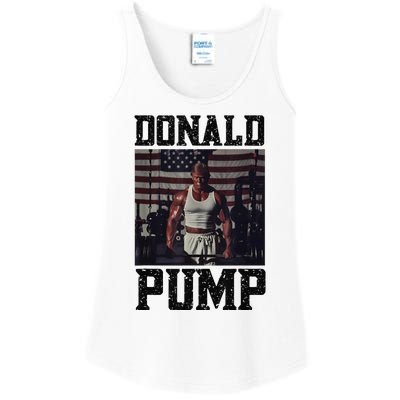 Swole Donald Pump Trump Big Muscles Usa Flag Muscular Trump Ladies Essential Tank