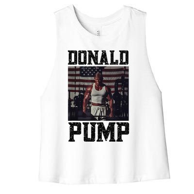 Swole Donald Pump Trump Big Muscles Usa Flag Muscular Trump Women's Racerback Cropped Tank