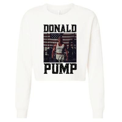 Swole Donald Pump Trump Big Muscles Usa Flag Muscular Trump Cropped Pullover Crew