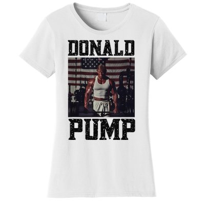 Swole Donald Pump Trump Big Muscles Usa Flag Muscular Trump Women's T-Shirt