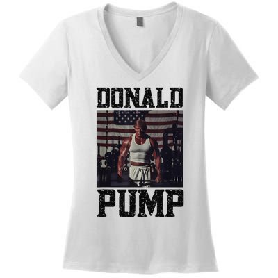 Swole Donald Pump Trump Big Muscles Usa Flag Muscular Trump Women's V-Neck T-Shirt