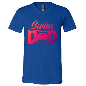 Swim Dad Proud Swimming Dad Of A Swimmer Dad Swim Father Gift V-Neck T-Shirt