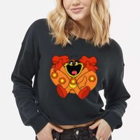 Smiling Dog Plush Critters Cropped Pullover Crew