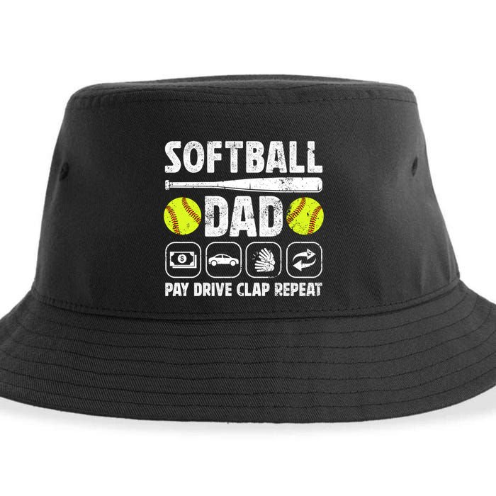 Softball Dad Pay Drive Clap Dad Of A Softball Player Father Cool Gift Sustainable Bucket Hat