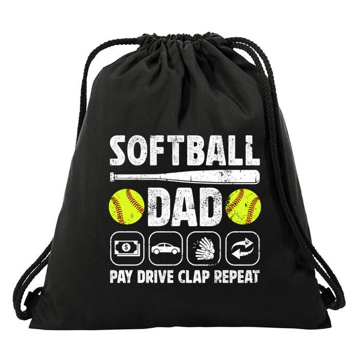Softball Dad Pay Drive Clap Dad Of A Softball Player Father Cool Gift Drawstring Bag