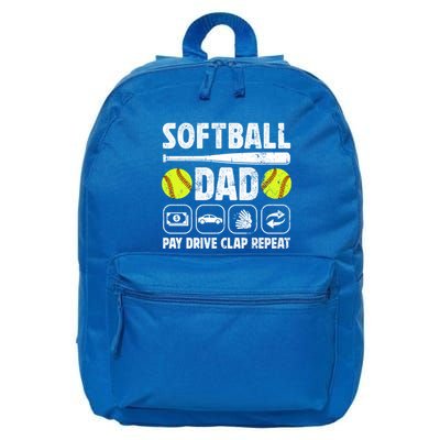 Softball Dad Pay Drive Clap Dad Of A Softball Player Father Cool Gift 16 in Basic Backpack
