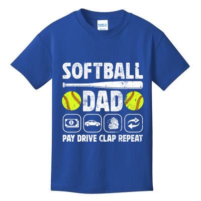 Softball Dad Pay Drive Clap Dad Of A Softball Player Father Cool Gift Kids T-Shirt
