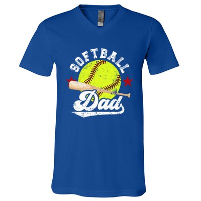 Softball Dad Proud Dad Of A Softball Player Father Gift V-Neck T-Shirt