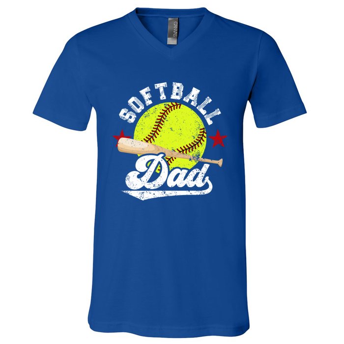 Softball Dad Proud Dad Of A Softball Player Father Gift V-Neck T-Shirt