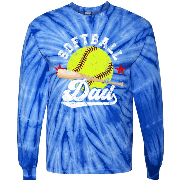 Softball Dad Proud Dad Of A Softball Player Father Gift Tie-Dye Long Sleeve Shirt