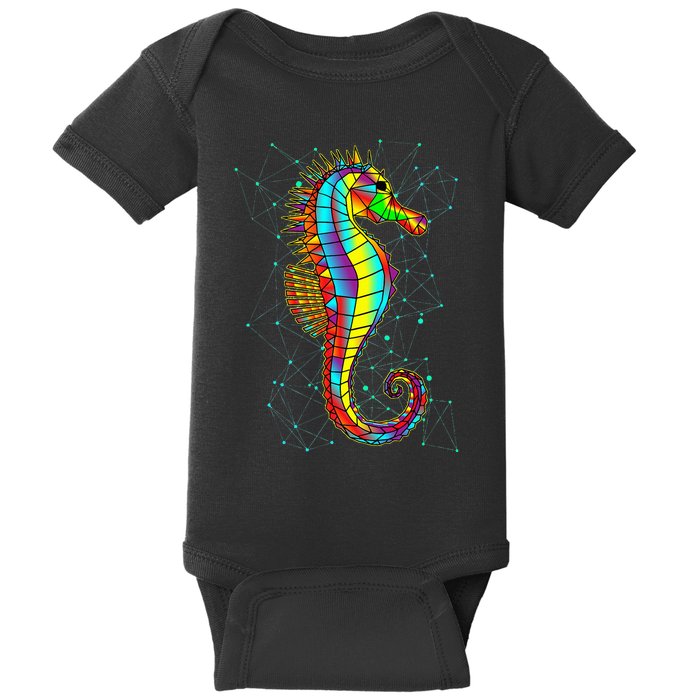 Seahorse Designs Polygon Abstract Bright Colors Sea Creature Baby Bodysuit