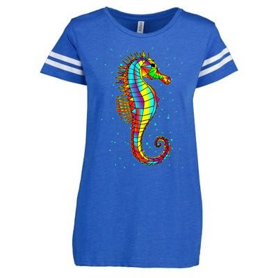 Seahorse Designs Polygon Abstract Bright Colors Sea Creature Enza Ladies Jersey Football T-Shirt