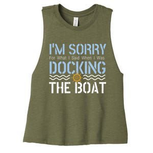 Sorry Docking Pontoon Captain Boat Pontooning Boating Gift Women's Racerback Cropped Tank