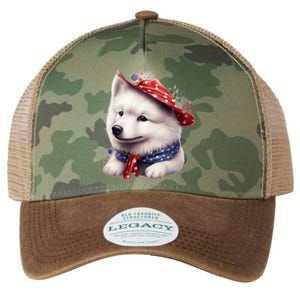 Samoyed Dog Puppy USA Flag Cute Samoyed Puppy Legacy Tie Dye Trucker Hat