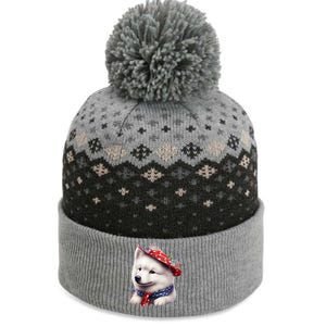 Samoyed Dog Puppy USA Flag Cute Samoyed Puppy The Baniff Cuffed Pom Beanie