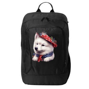 Samoyed Dog Puppy USA Flag Cute Samoyed Puppy City Backpack