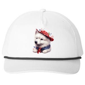 Samoyed Dog Puppy USA Flag Cute Samoyed Puppy Snapback Five-Panel Rope Hat