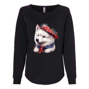 Samoyed Dog Puppy USA Flag Cute Samoyed Puppy Womens California Wash Sweatshirt