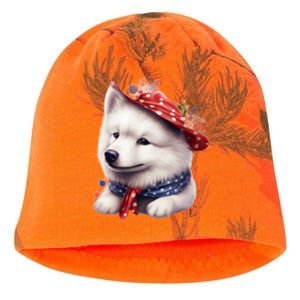 Samoyed Dog Puppy USA Flag Cute Samoyed Puppy Kati - Camo Knit Beanie