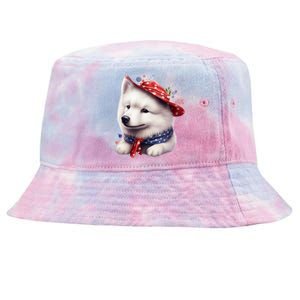 Samoyed Dog Puppy USA Flag Cute Samoyed Puppy Tie-Dyed Bucket Hat