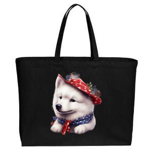 Samoyed Dog Puppy USA Flag Cute Samoyed Puppy Cotton Canvas Jumbo Tote