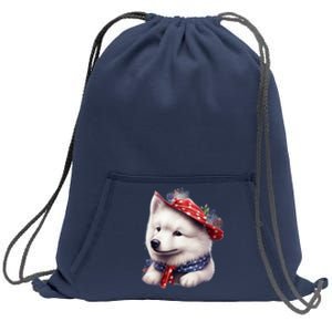 Samoyed Dog Puppy USA Flag Cute Samoyed Puppy Sweatshirt Cinch Pack Bag