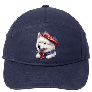 Samoyed Dog Puppy USA Flag Cute Samoyed Puppy 7-Panel Snapback Hat