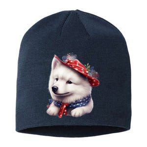 Samoyed Dog Puppy USA Flag Cute Samoyed Puppy Sustainable Beanie