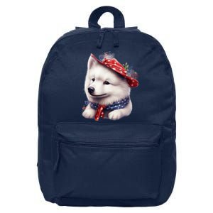 Samoyed Dog Puppy USA Flag Cute Samoyed Puppy 16 in Basic Backpack