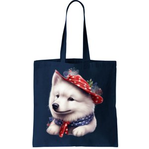 Samoyed Dog Puppy USA Flag Cute Samoyed Puppy Tote Bag