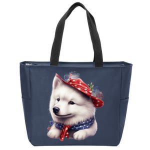 Samoyed Dog Puppy USA Flag Cute Samoyed Puppy Zip Tote Bag