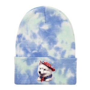 Samoyed Dog Puppy USA Flag Cute Samoyed Puppy Tie Dye 12in Knit Beanie