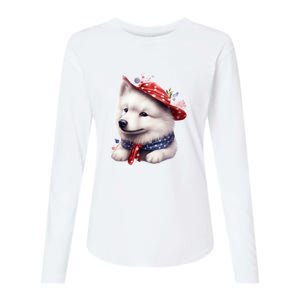 Samoyed Dog Puppy USA Flag Cute Samoyed Puppy Womens Cotton Relaxed Long Sleeve T-Shirt